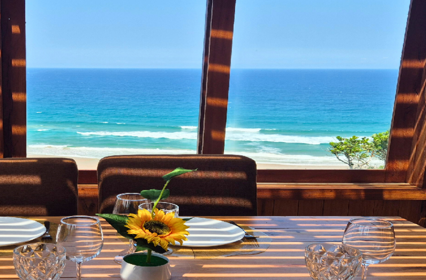 Dining table with sea view at V&K Peak in Ponta Mamoli