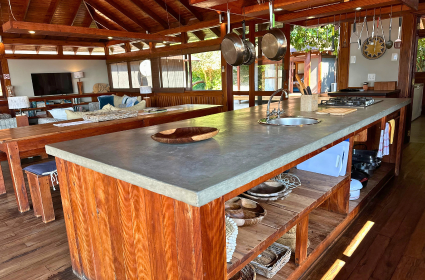 kitchen with island at Aloha 3 in Ponta Mamoli