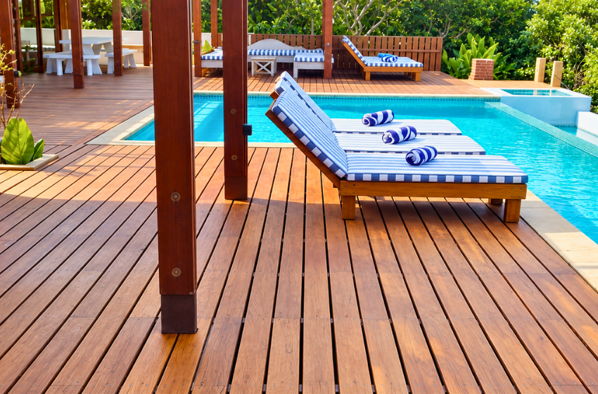 sun loungers overlooking pool at Aloha 7 in Ponta Mamoli